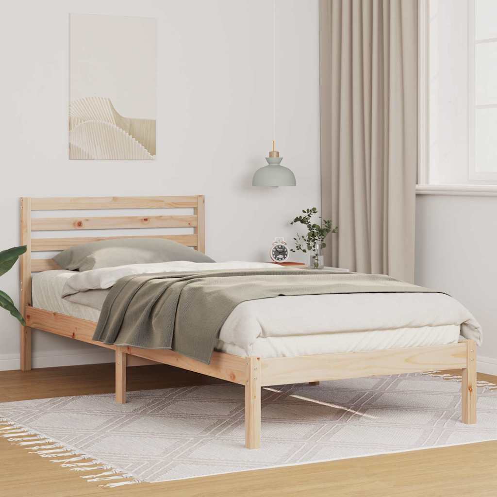 Bed Frame with Headboard Brown 100 x 220 cm Solid Pine Wood