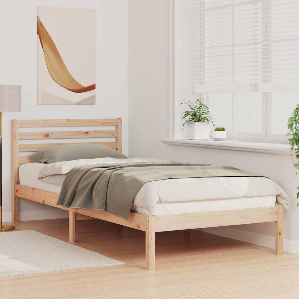 Bed Frame with Headboard Brown 100 x 220 cm Solid Pine Wood