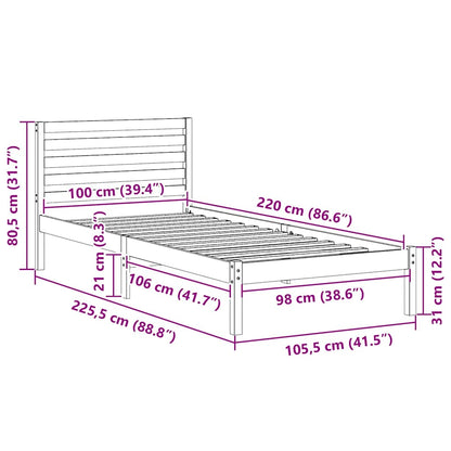 Bed Frame with Headboard White 100 x 220 cm Solid Pine Wood
