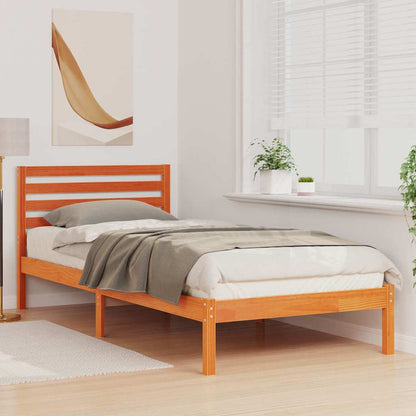 Bed Frame with Headboard Wax Brown 100 x 220 cm Solid Pine Wood