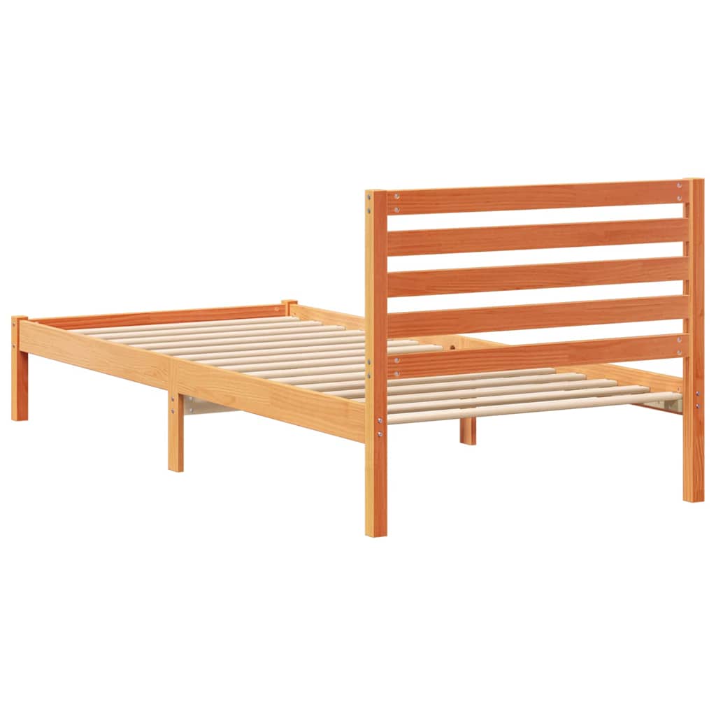 Bed Frame with Headboard Wax Brown 100 x 220 cm Solid Pine Wood