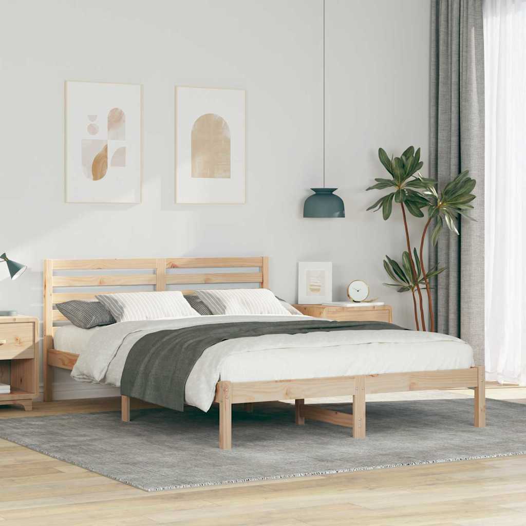 Bed Frame with Headboard Brown 140 x 220 cm Solid Pine Wood