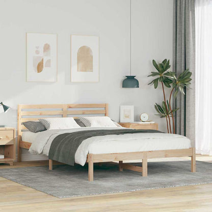 Bed Frame with Headboard Brown 140 x 220 cm Solid Pine Wood