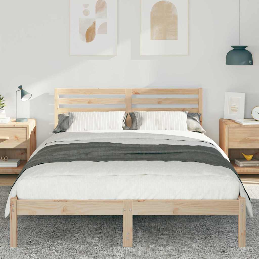Bed Frame with Headboard Brown 140 x 220 cm Solid Pine Wood