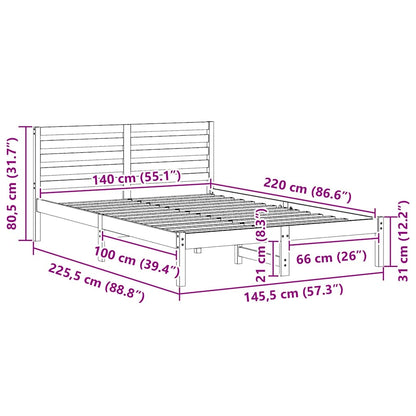 Bed Frame with Headboard Brown 140 x 220 cm Solid Pine Wood