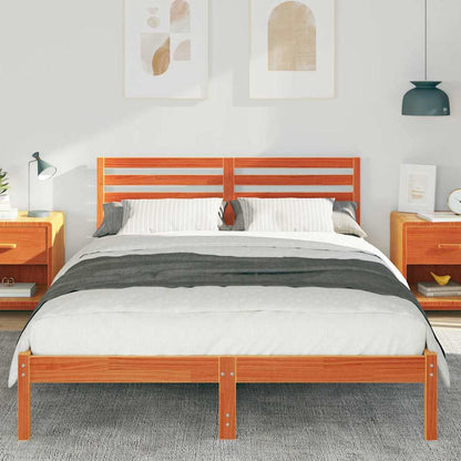 Bed Frame with Headboard Wax Brown 140 x 220 cm Solid Pine Wood
