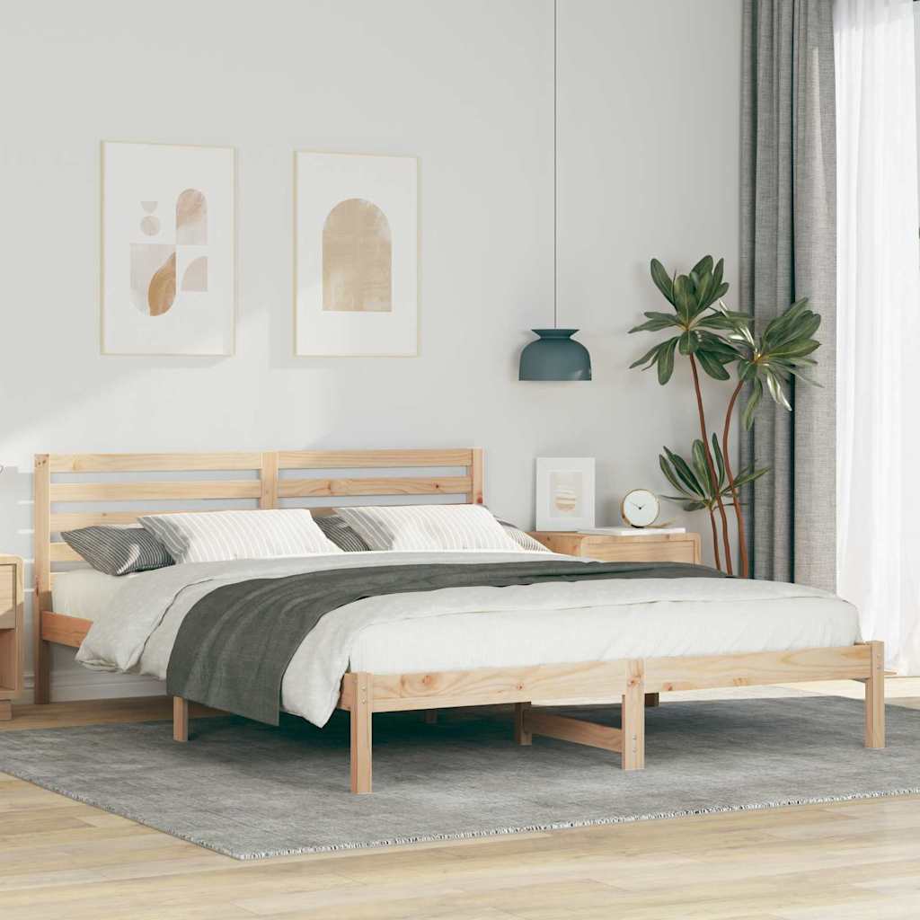 Bed Frame with Headboard Brown 160 x 220 cm Solid Pine Wood