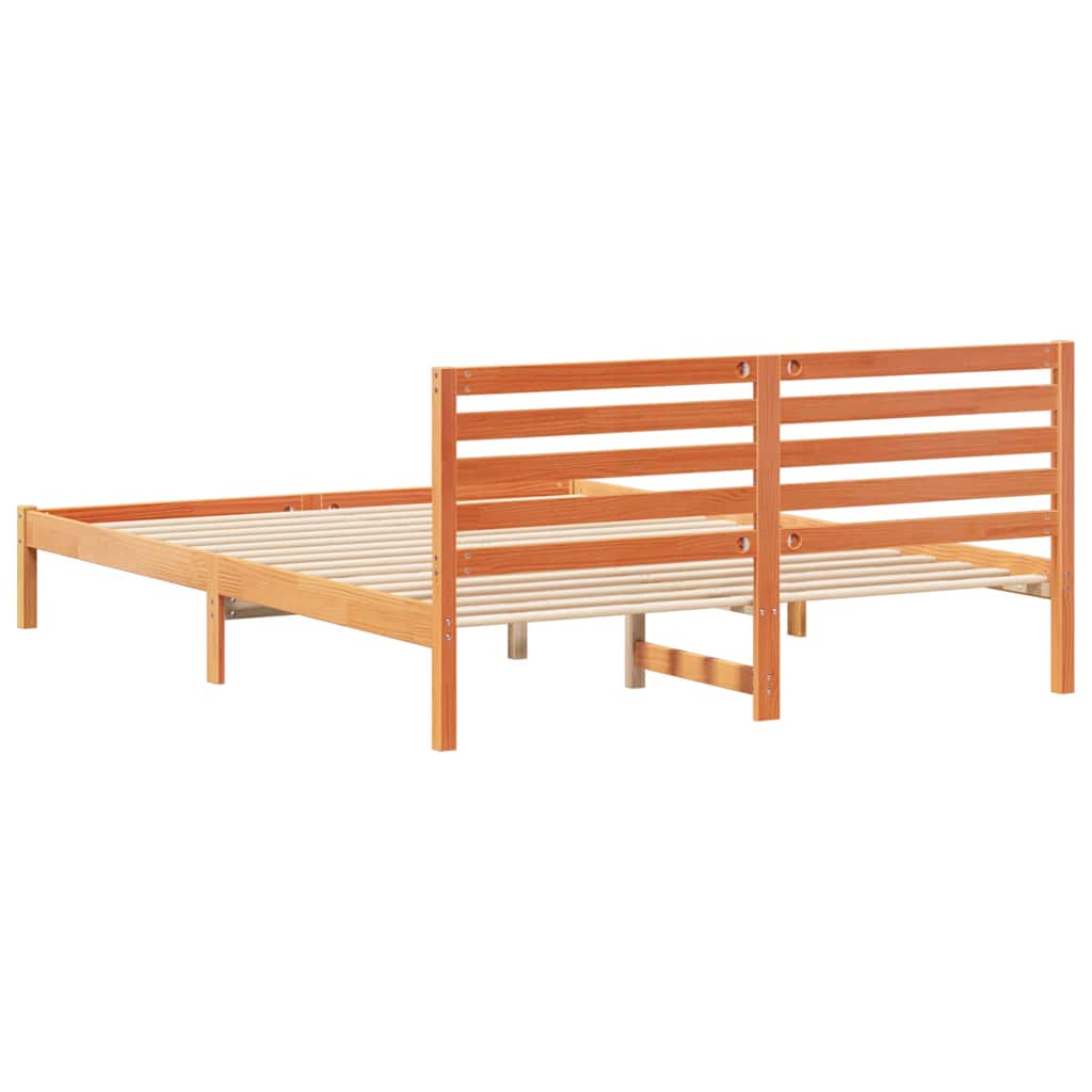 Bed Frame with Headboard Wax Brown 160 x 220 cm Solid Pine Wood