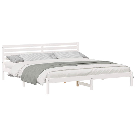 Bed Frame with Headboard White 180 x 220 cm Solid Pine Wood