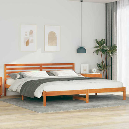Bed Frame with Headboard Wax Brown 180 x 220 cm Solid Pine Wood