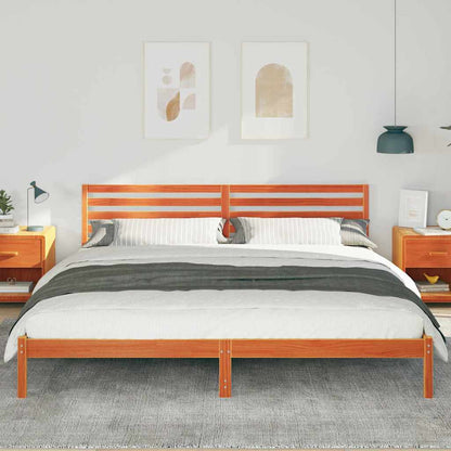 Bed Frame with Headboard Wax Brown 180 x 220 cm Solid Pine Wood