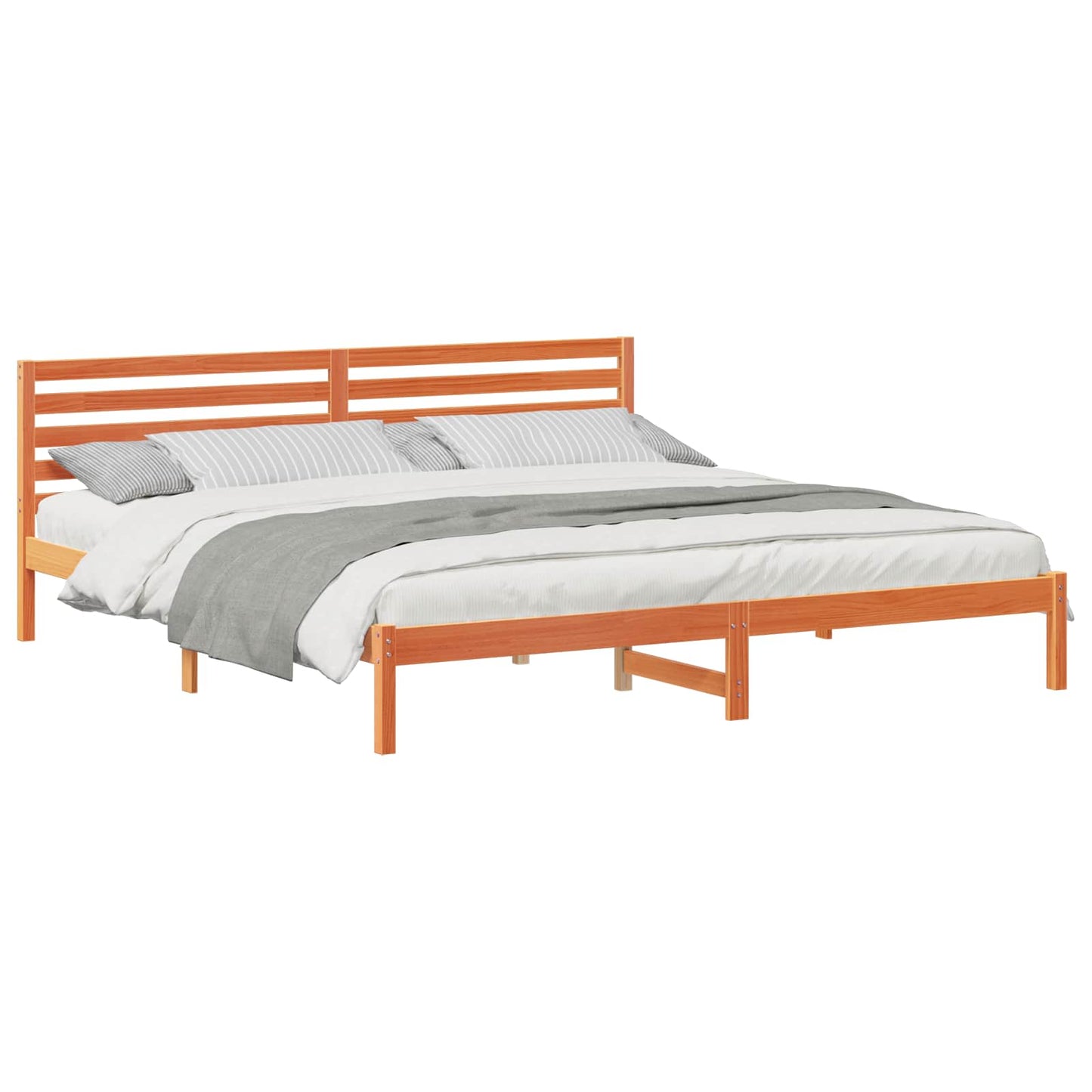 Bed Frame with Headboard Wax Brown 180 x 220 cm Solid Pine Wood