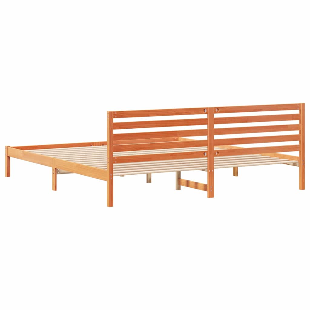 Bed Frame with Headboard Wax Brown 180 x 220 cm Solid Pine Wood