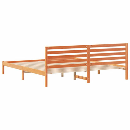 Bed Frame with Headboard Wax Brown 180 x 220 cm Solid Pine Wood