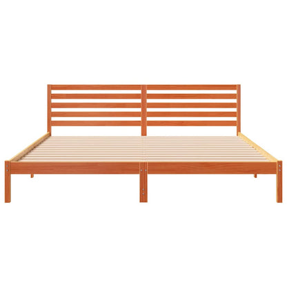 Bed Frame with Headboard Wax Brown 180 x 220 cm Solid Pine Wood