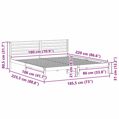 Bed Frame with Headboard Wax Brown 180 x 220 cm Solid Pine Wood
