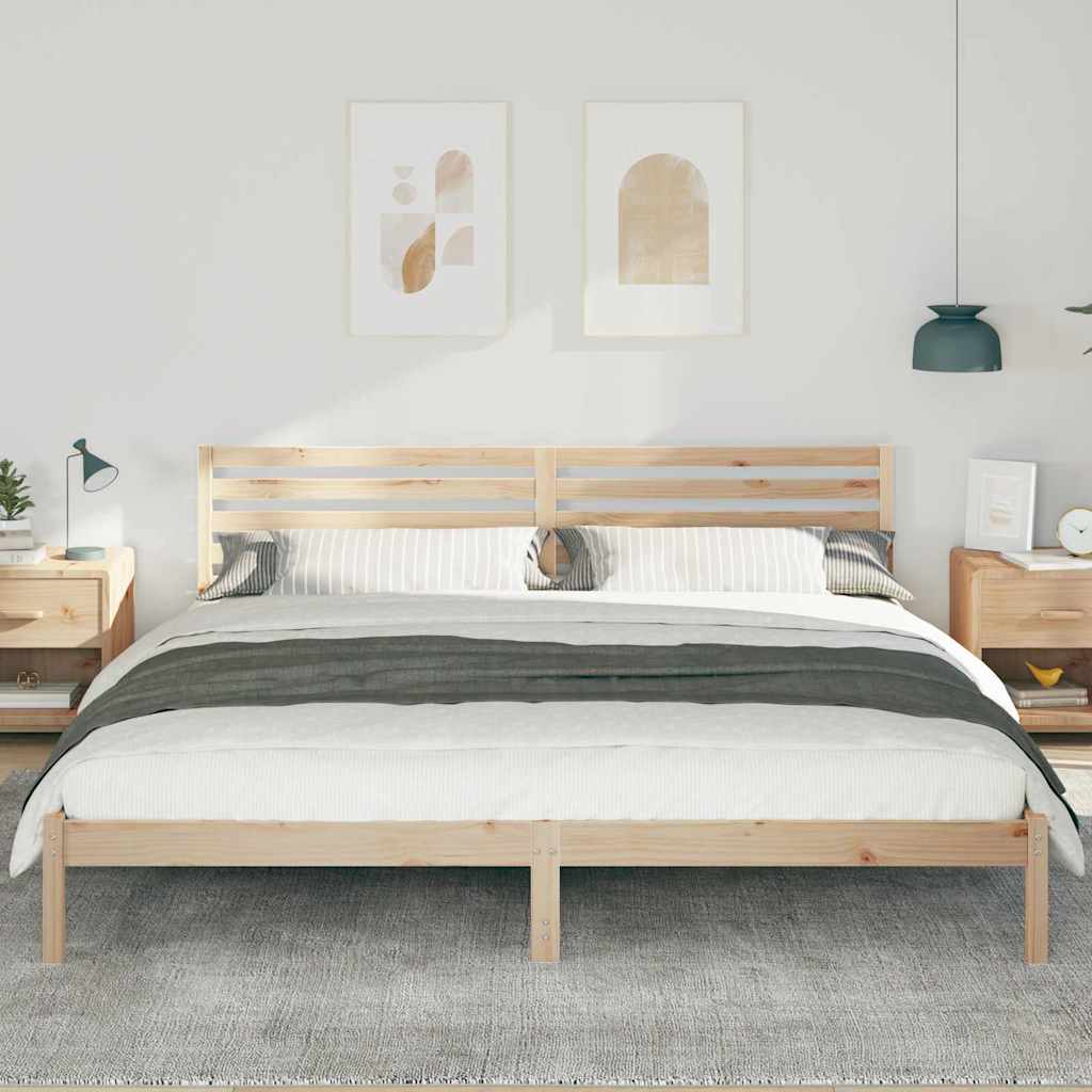 Bed Frame with Headboard Brown 200 x 220 cm Solid Pine Wood