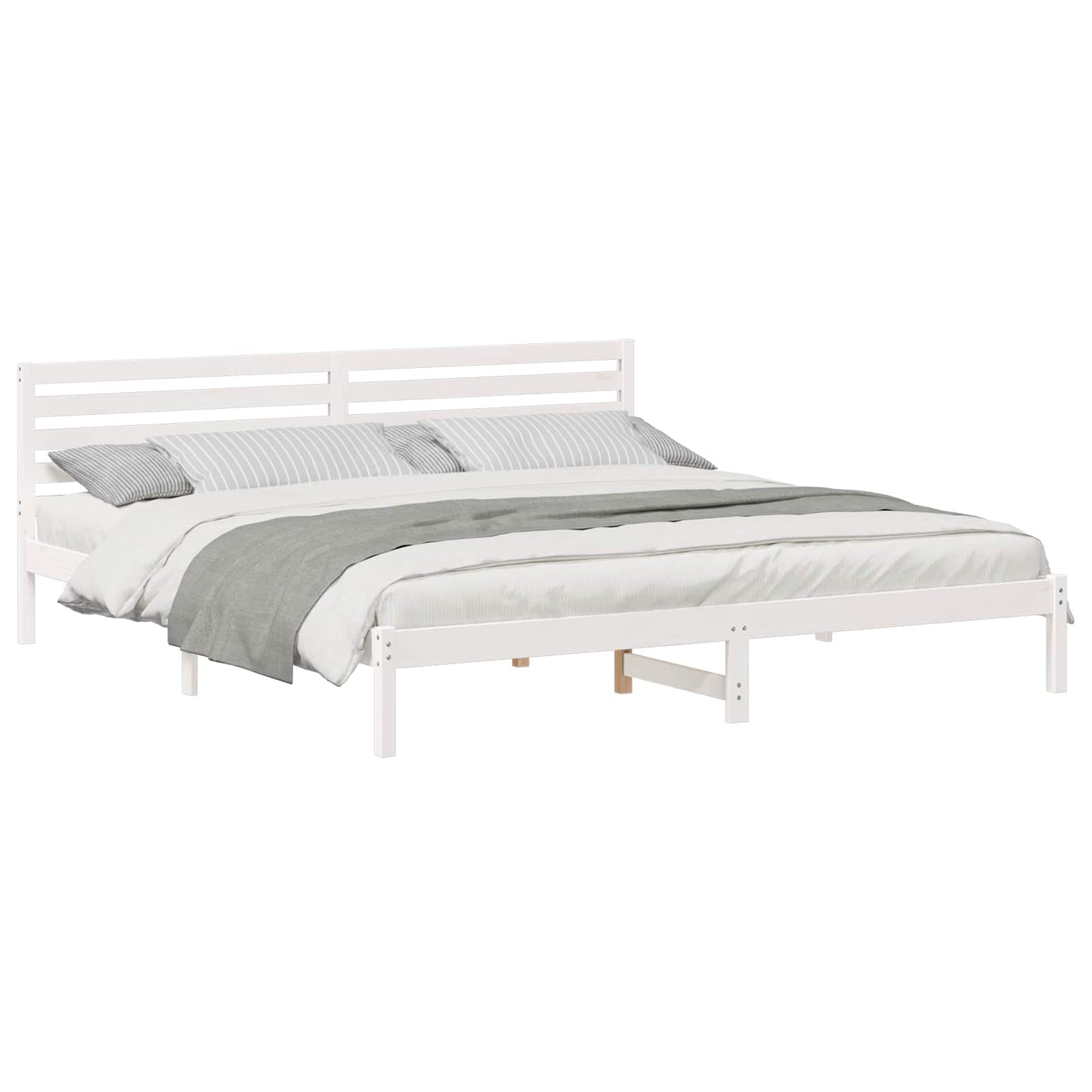 Bed Frame with Headboard White 200 x 220 cm Solid Pine Wood