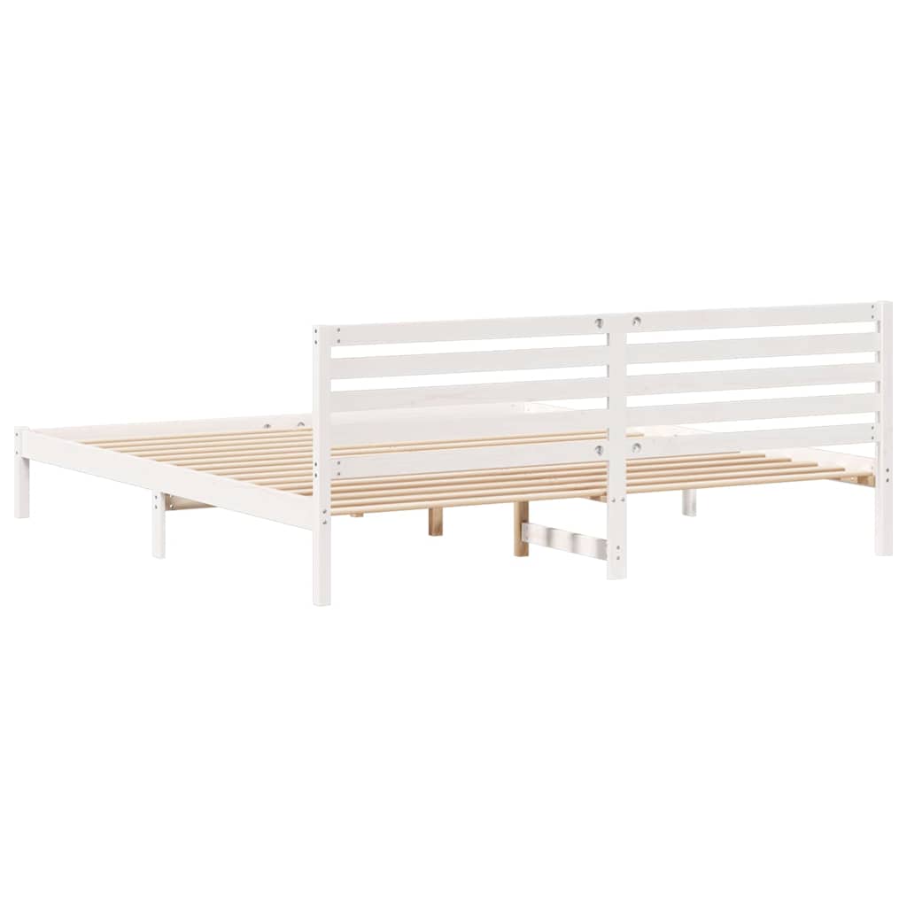 Bed Frame with Headboard White 200 x 220 cm Solid Pine Wood