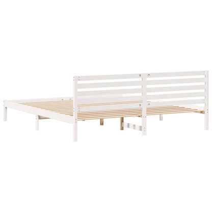 Bed Frame with Headboard White 200 x 220 cm Solid Pine Wood