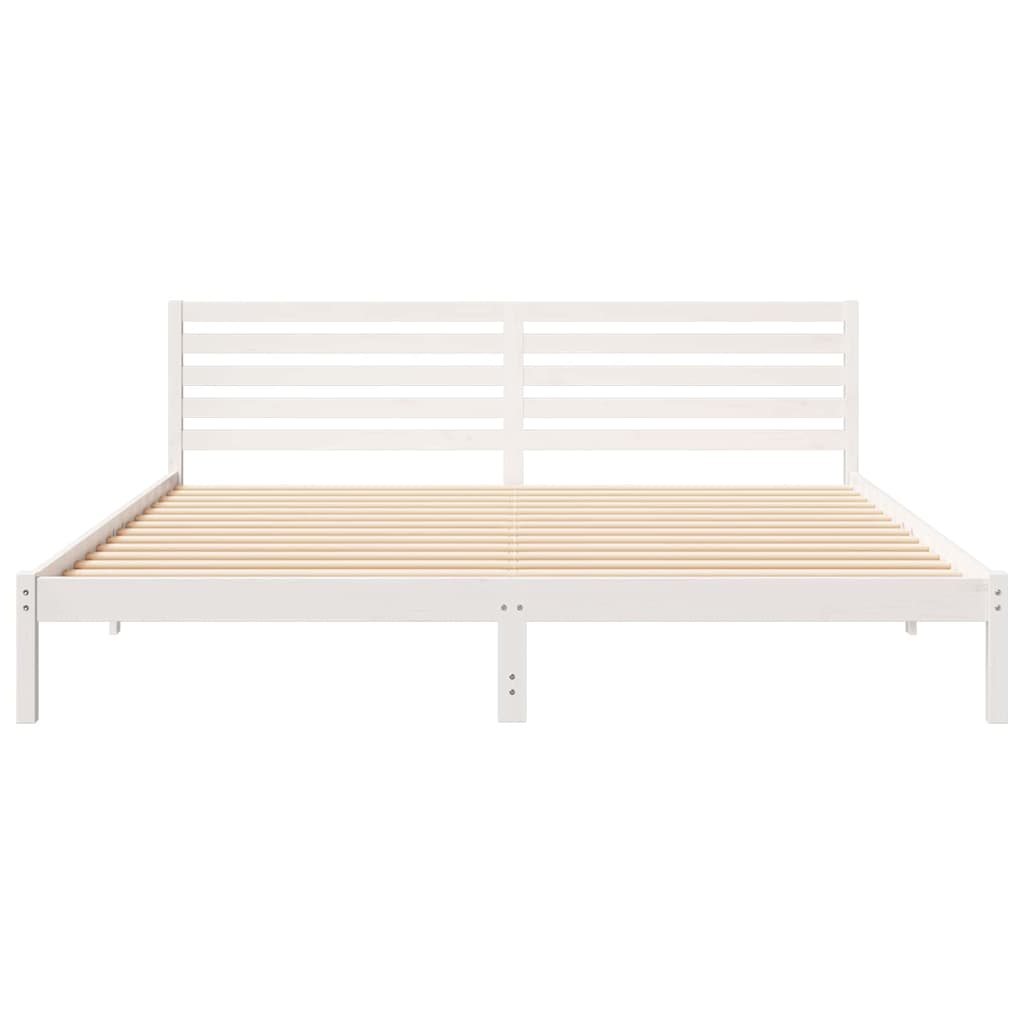 Bed Frame with Headboard White 200 x 220 cm Solid Pine Wood