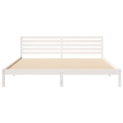 Bed Frame with Headboard White 200 x 220 cm Solid Pine Wood