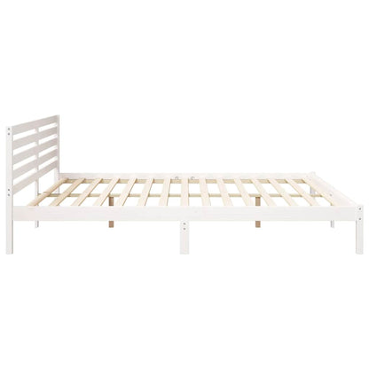 Bed Frame with Headboard White 200 x 220 cm Solid Pine Wood