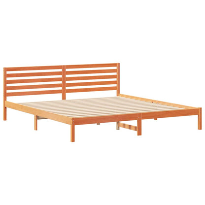 Bed Frame with Headboard Wax Brown 200 x 220 cm Solid Pine Wood
