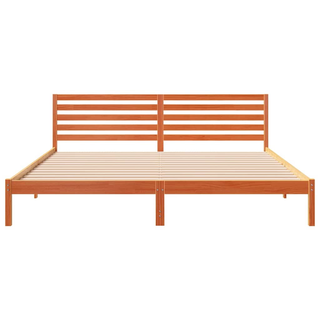 Bed Frame with Headboard Wax Brown 200 x 220 cm Solid Pine Wood
