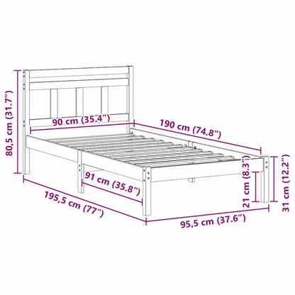 Bed Frame White Solid pine wood