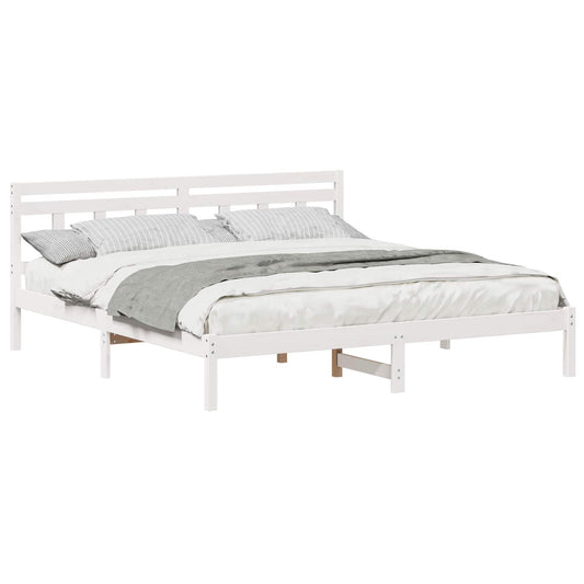 Bed Frame White 200 x 200 cm Solid Pine Wood