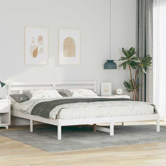 Bed Frame with Headboard White Solid pine wood