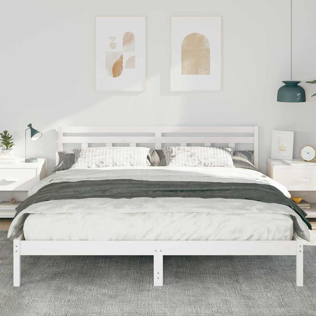Bed Frame with Headboard White Solid pine wood