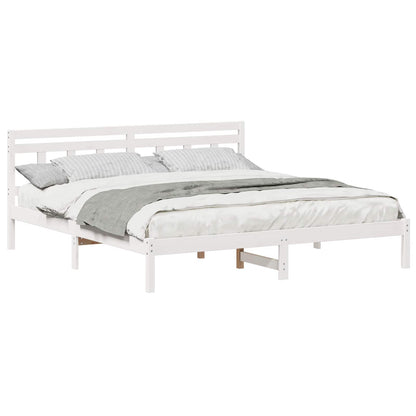 Bed Frame with Headboard White Solid pine wood