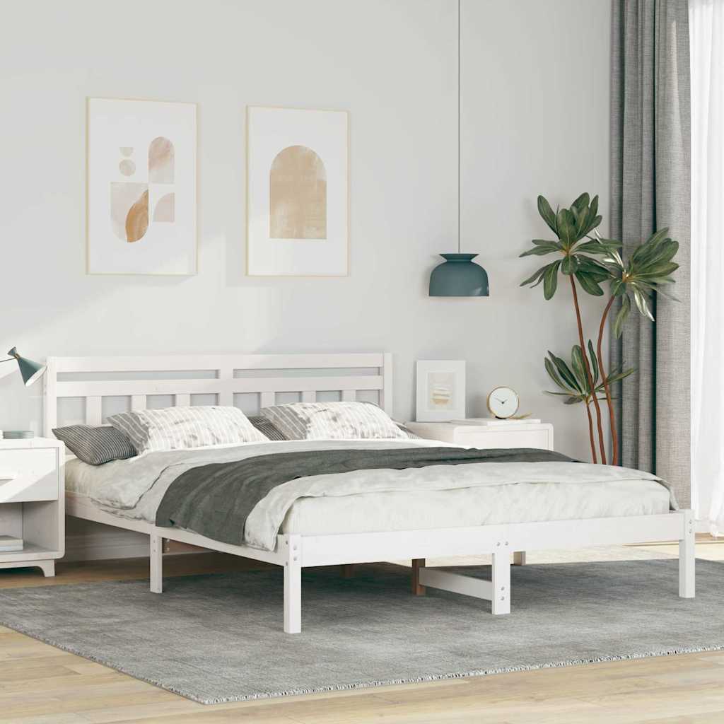 Bed Frame White 160 x 200 cm Solid Pine Wood