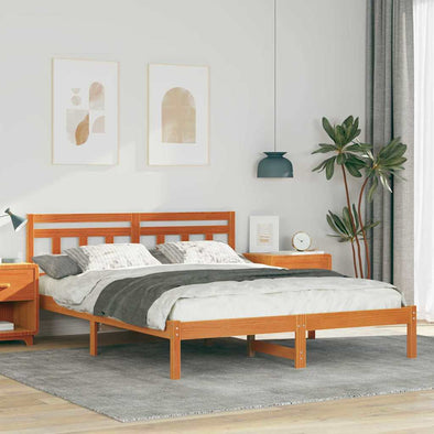 with Headboard Brown 150 x 200 cm Pine wood