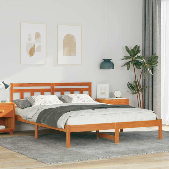 with Headboard Brown 150 x 200 cm Pine wood