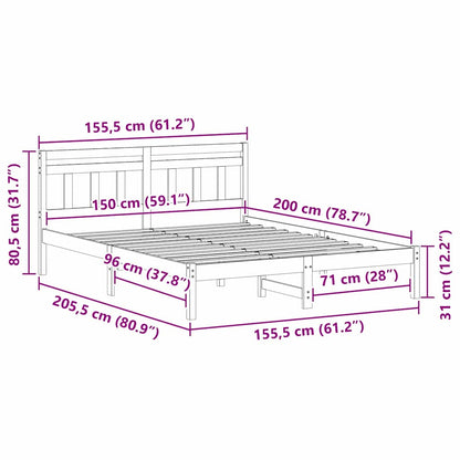 Bed Frame Brown 150 x 200 cm Solid Pine Wood