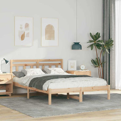 with Headboard Brown 140 x 190 cm Solid pine wood