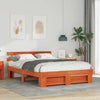 with Headboard Wax brown 160 x 200 cm Pine wood