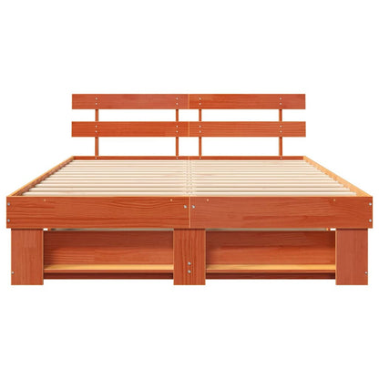 Bed Frame with Headboard Wax Brown 160 x 200 cm Solid Pine Wood
