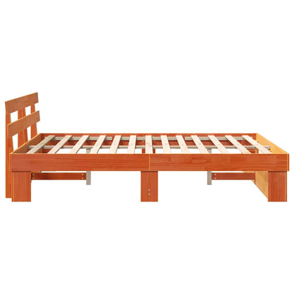 Bed Frame with Headboard Wax Brown 160 x 200 cm Solid Pine Wood