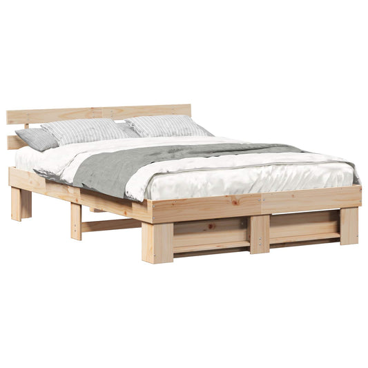 Bed Frame with Headboard Brown 150 x 200 cm Solid Pine Wood