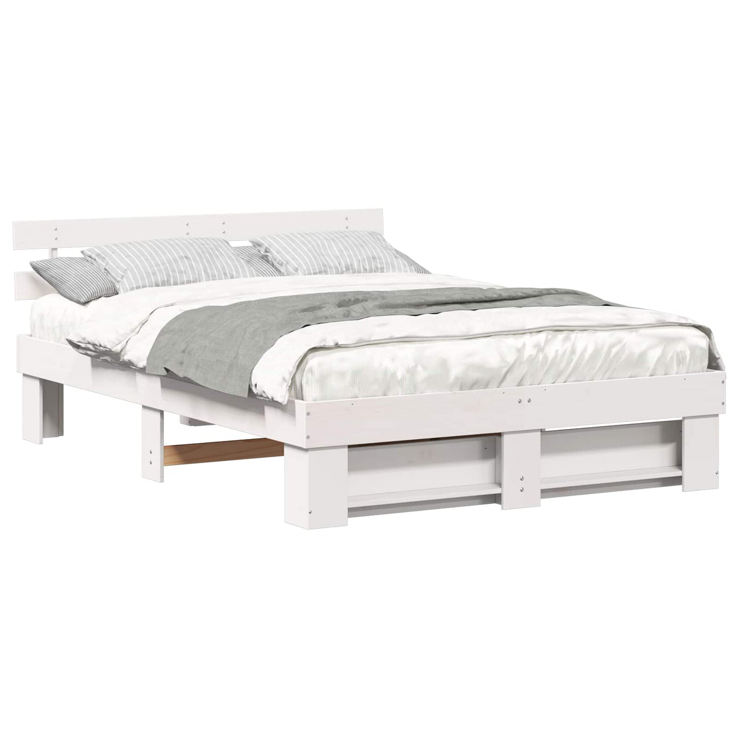 Bed Frame with Headboard White 150 x 200 cm Solid Pine Wood
