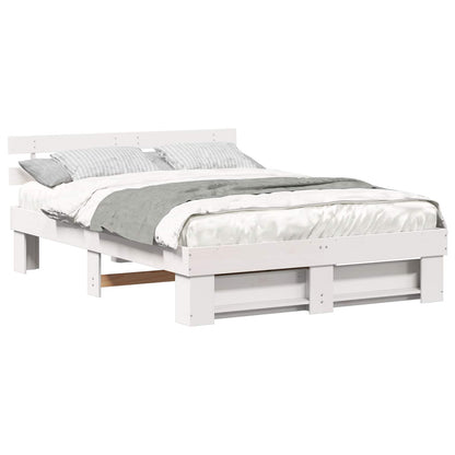 Bed Frame with Headboard White 150 x 200 cm Solid Pine Wood