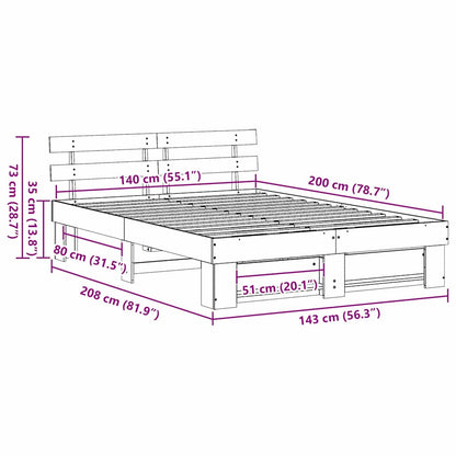 Bed Frame with Headboard Brown 140 x 200 cm Solid Pine Wood