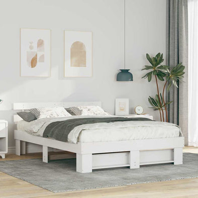 with Headboard White 140 x 200 cm Solid pine wood