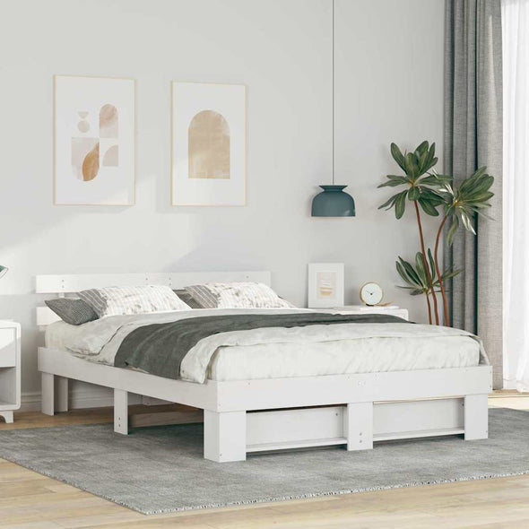 with Headboard White 140 x 200 cm Solid pine wood