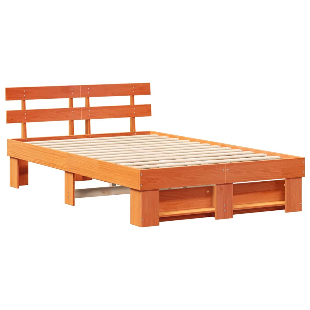 Bed Frame with Headboard Wax Brown 120 x 200 cm Solid Pine Wood