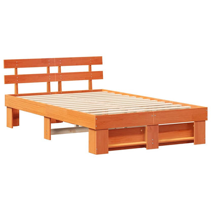 Bed Frame with Headboard Wax Brown 120 x 200 cm Solid Pine Wood